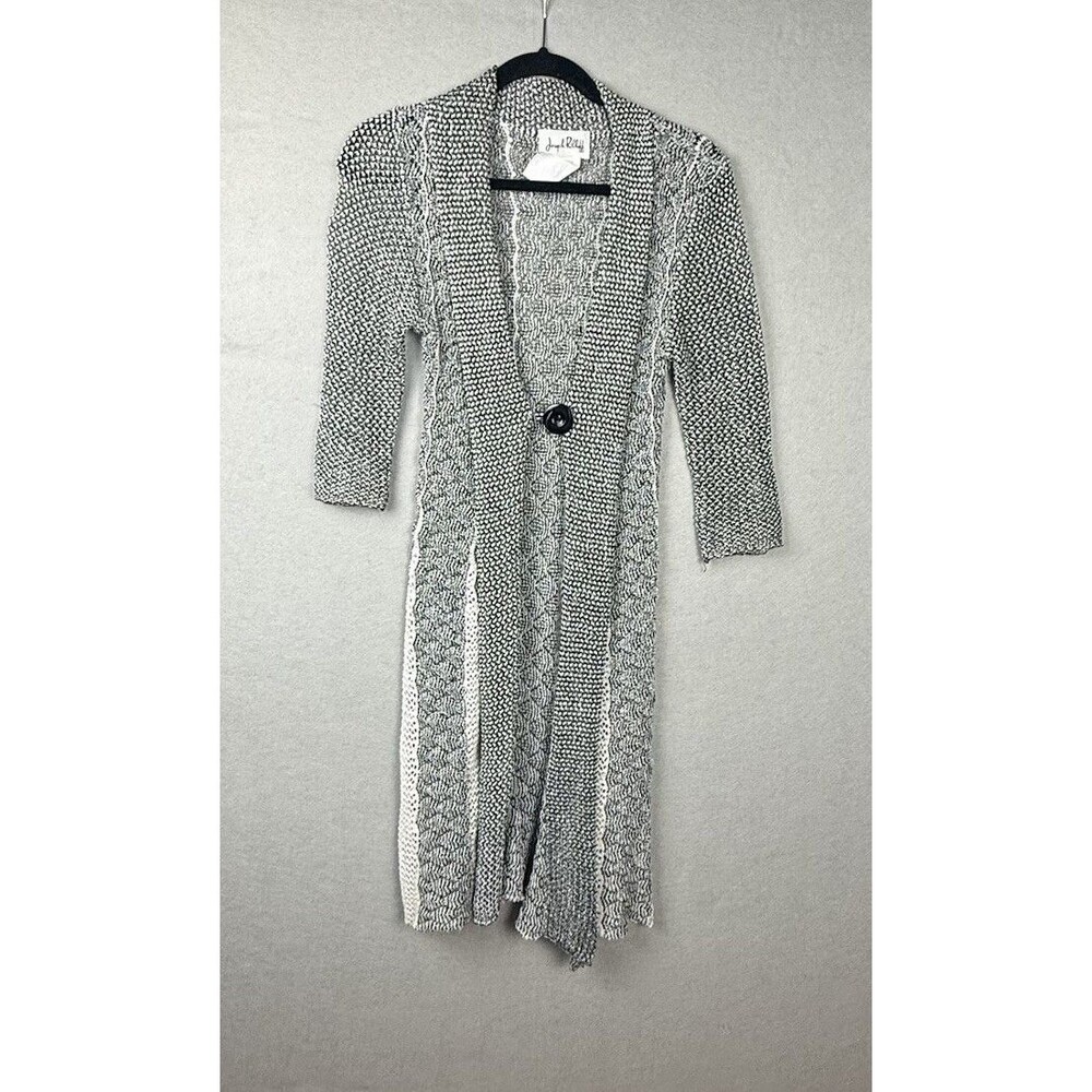 Joseph Ribkoff Cardigan Women M Black White Excellent Longline Open Knit 162993